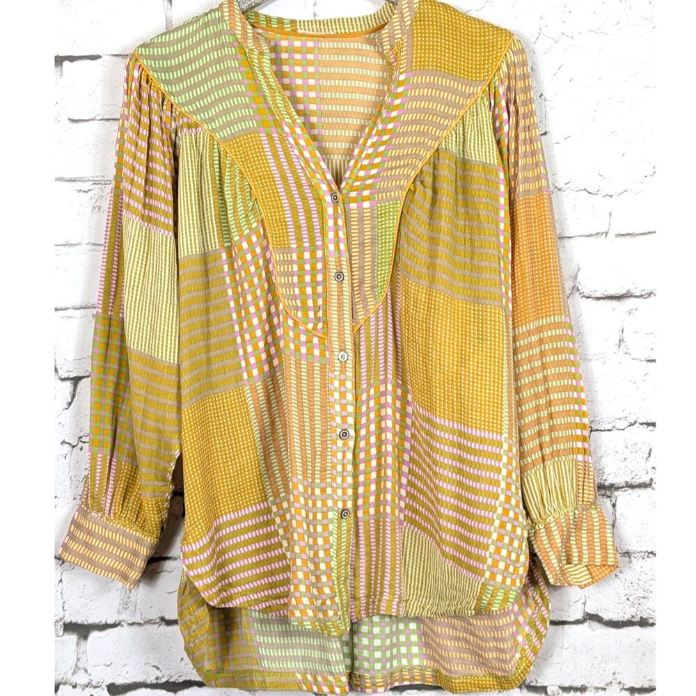 FREE PEOPLE Night After Night Sleep Shirt Peasant Cotton Tunic Relaxed Large